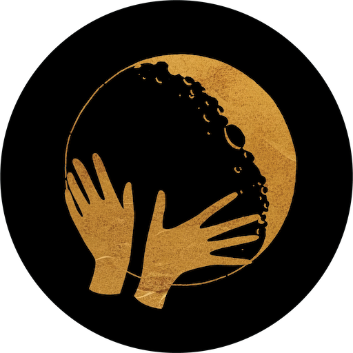 Moon massage therapy logo of hands touching a moon.